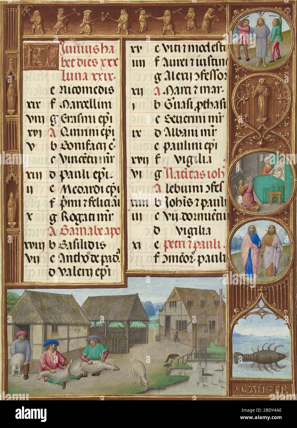 Libro medievale dei giorni, segno del cancro Foto Stock
