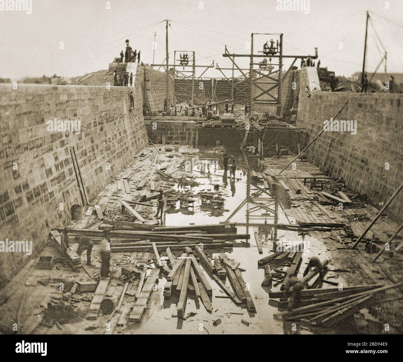Blocco canale in costruzione, 1849 Foto Stock
