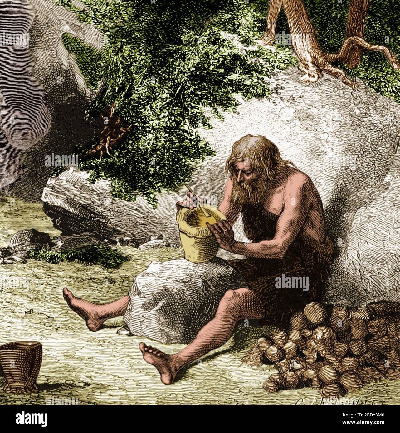 Uomo preistorico, Potter Età della pietra Foto Stock