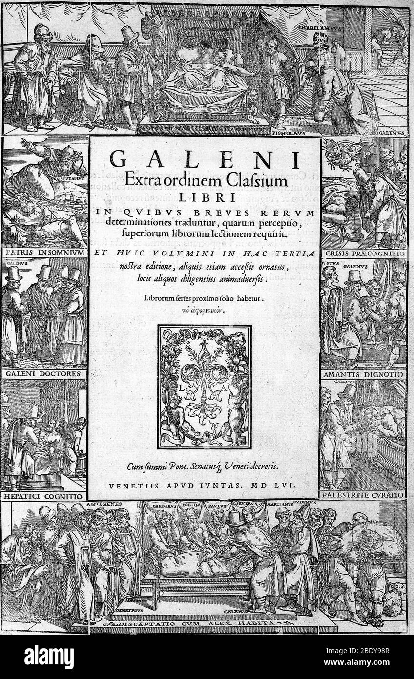 Galen, Opera Omnia, pagina del titolo, 1556 Foto Stock