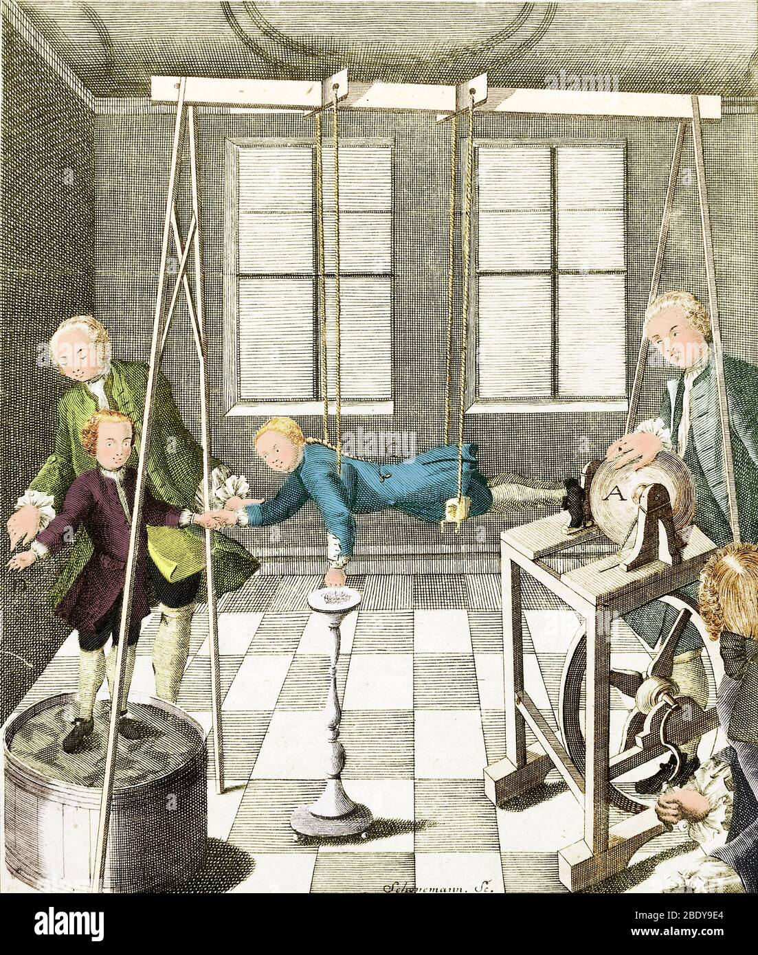 Christian August Hausen, macchina elettrica, 1743 Foto Stock