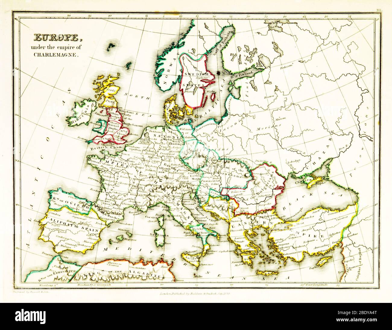 Impero carolingio, Mappa Europa, IX secolo Foto Stock