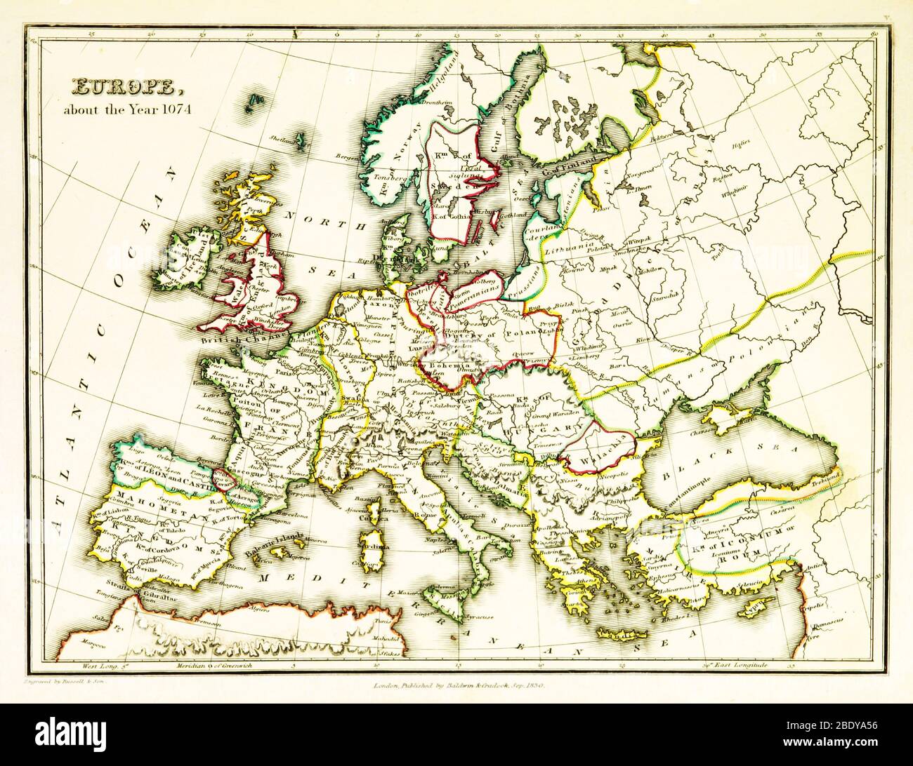 Mappa europea, dopo il Trattato di Gerstungen, 1074 Foto Stock