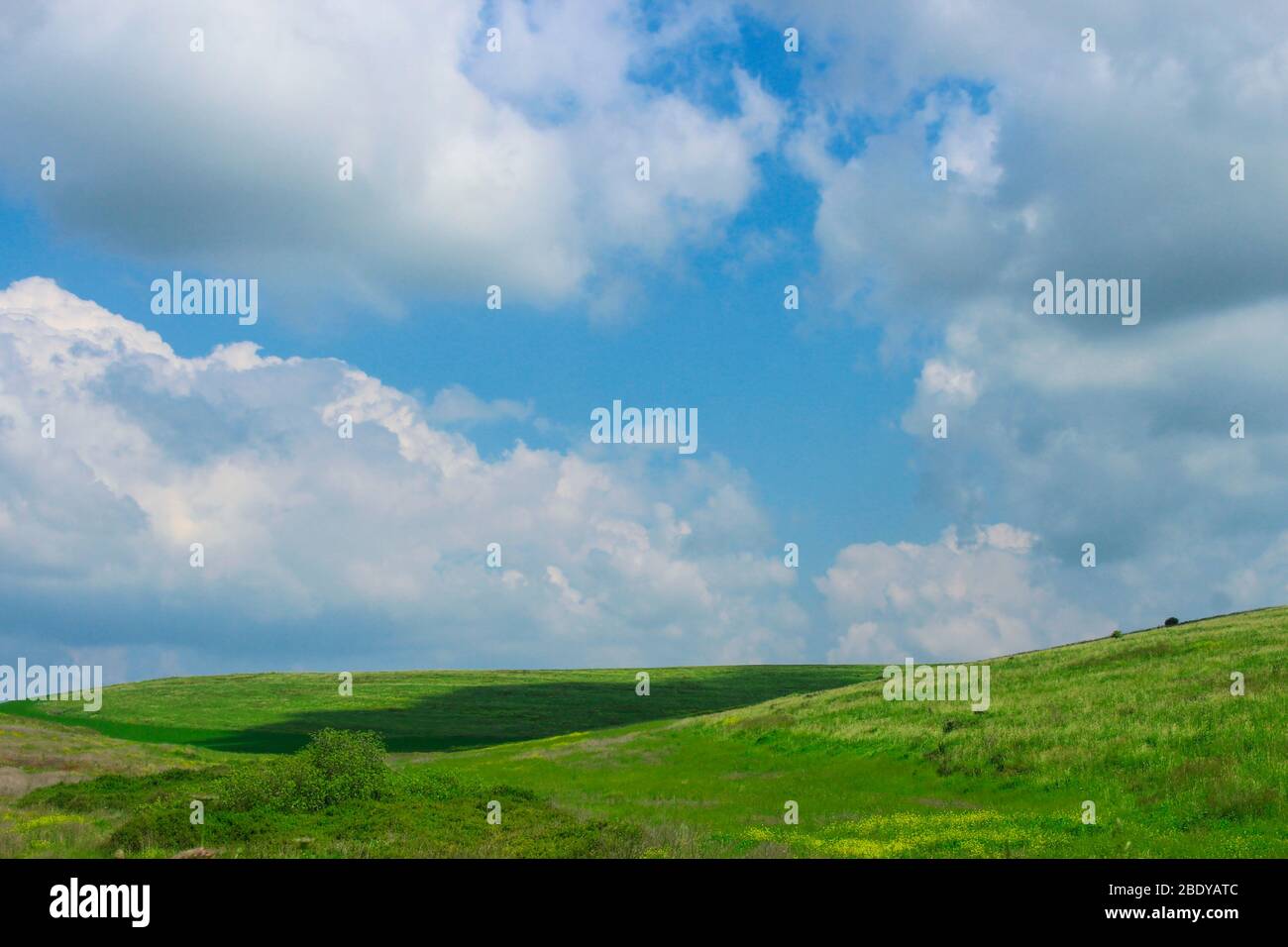 Paesaggio che domina la steppa collinare in primavera e il cielo con le nuvole Foto Stock