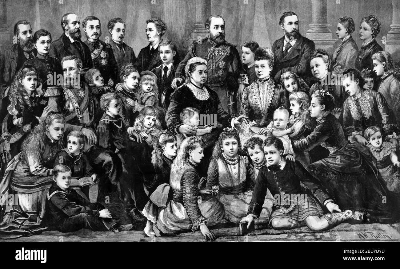 Regina Vittoria con membri della Famiglia reale, 1877 Foto Stock