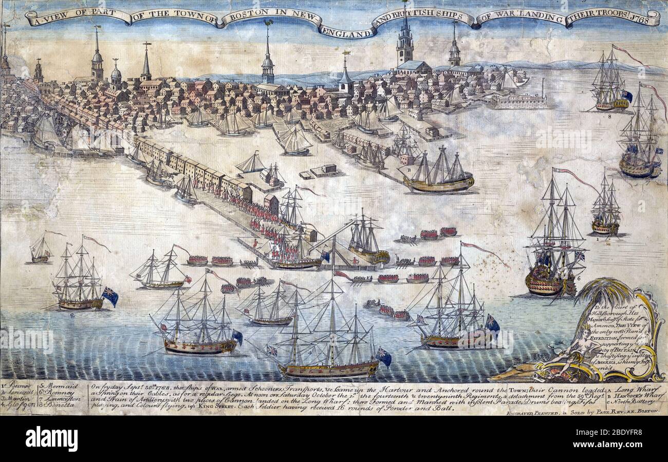 British Ships of War, Landing Troops, 1768 Foto Stock
