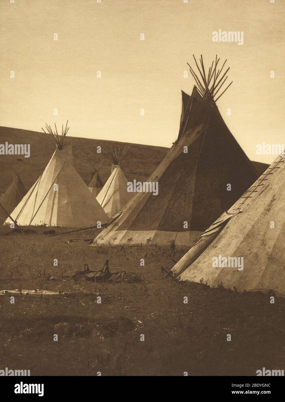 Nativo americano Gros ventre Encampment, Montana, 1908 Foto Stock