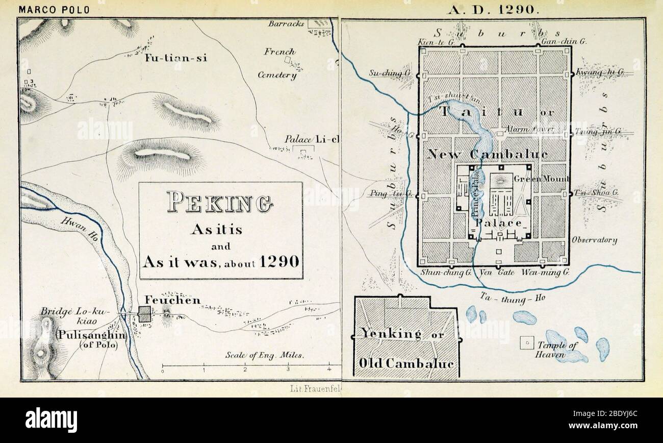 Peking Mappa, Libro di Marco Polo, 1290 Foto Stock