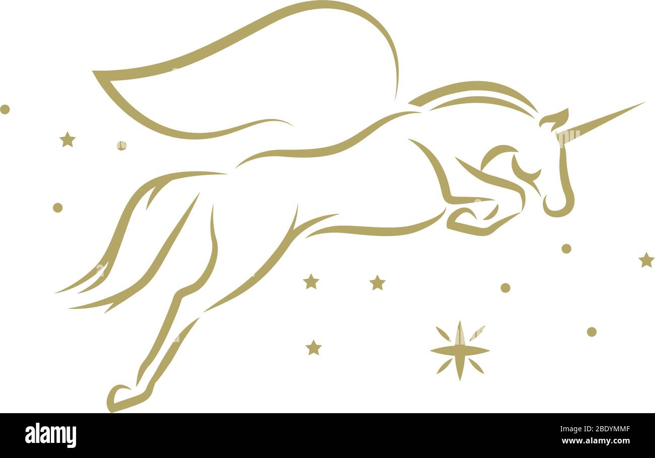 stelle d'oro e unicorno Illustrazione Vettoriale