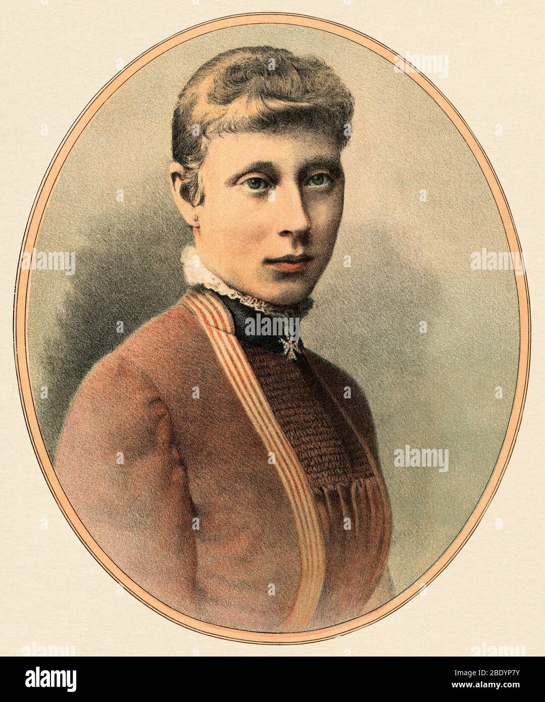Principessa reale Vittoria di Assia, nipote della Regina Vittoria, 1880. Litografia a colori Foto Stock