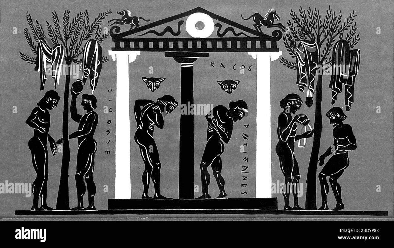 Antica doccia greca all'aperto, VI secolo a.C. Foto Stock