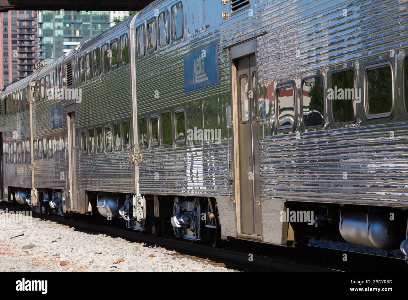Foto ravvicinata del treno, Metra Rail, Chicago, Illinois, USA Foto Stock