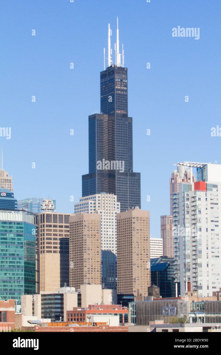 Paesaggio urbano con il centro di Chicago, Illinois, Stati Uniti Foto Stock