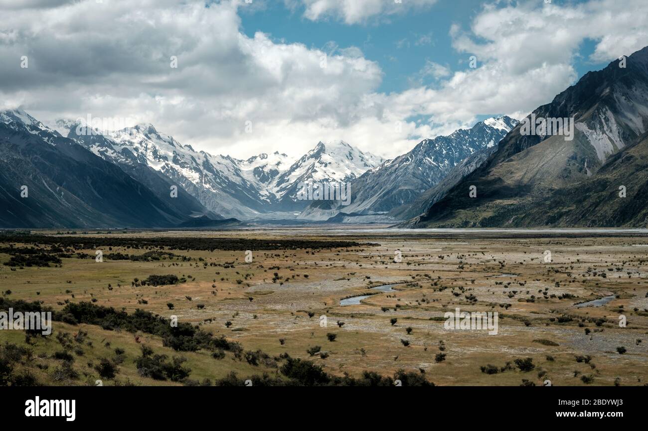 Alpi del Sud della Nuova Zelanda nel Parco Nazionale del Monte Cook Foto Stock