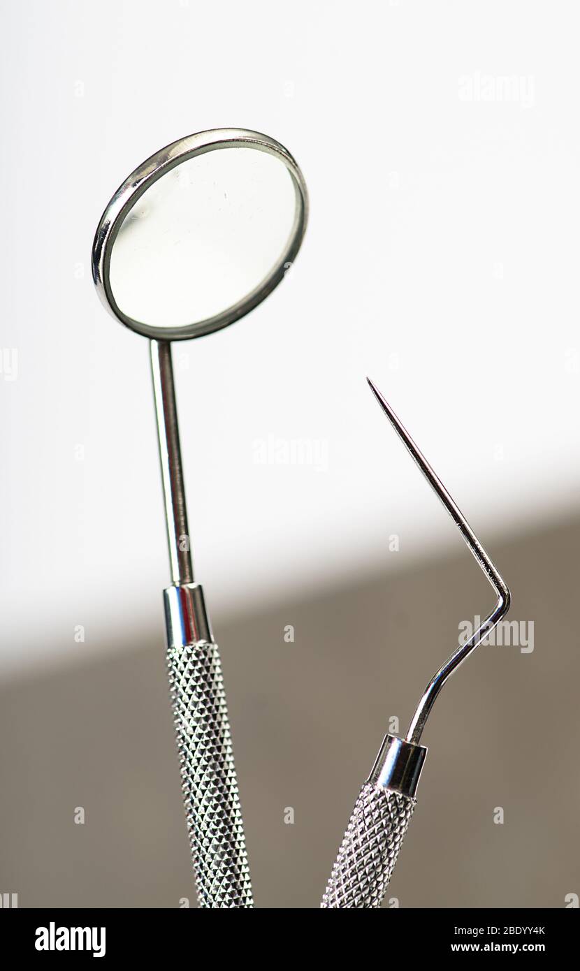 Specchio dentale e sonda Foto Stock