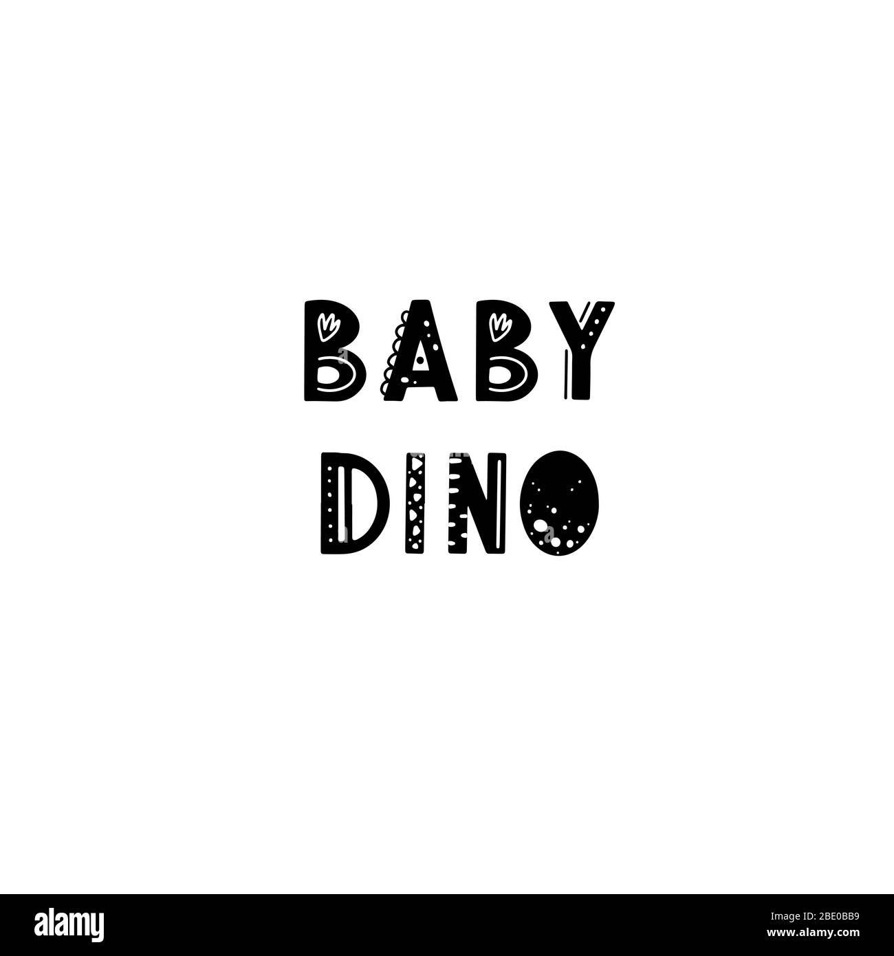 Divertente testo scritta per bambini Baby Dino con elementi disegnati a mano in stile scandinavo per poster, bambini di design nido. Illustrazione vettoriale. Illustrazione Vettoriale