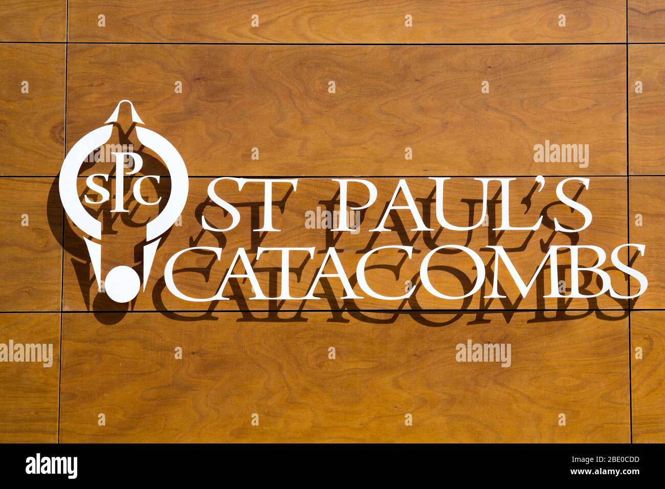 Cartello per le catacombe di San Paolo, Hal-Bajjada, IR-Rabat, di epoca fenicio-punica, Malta Foto Stock
