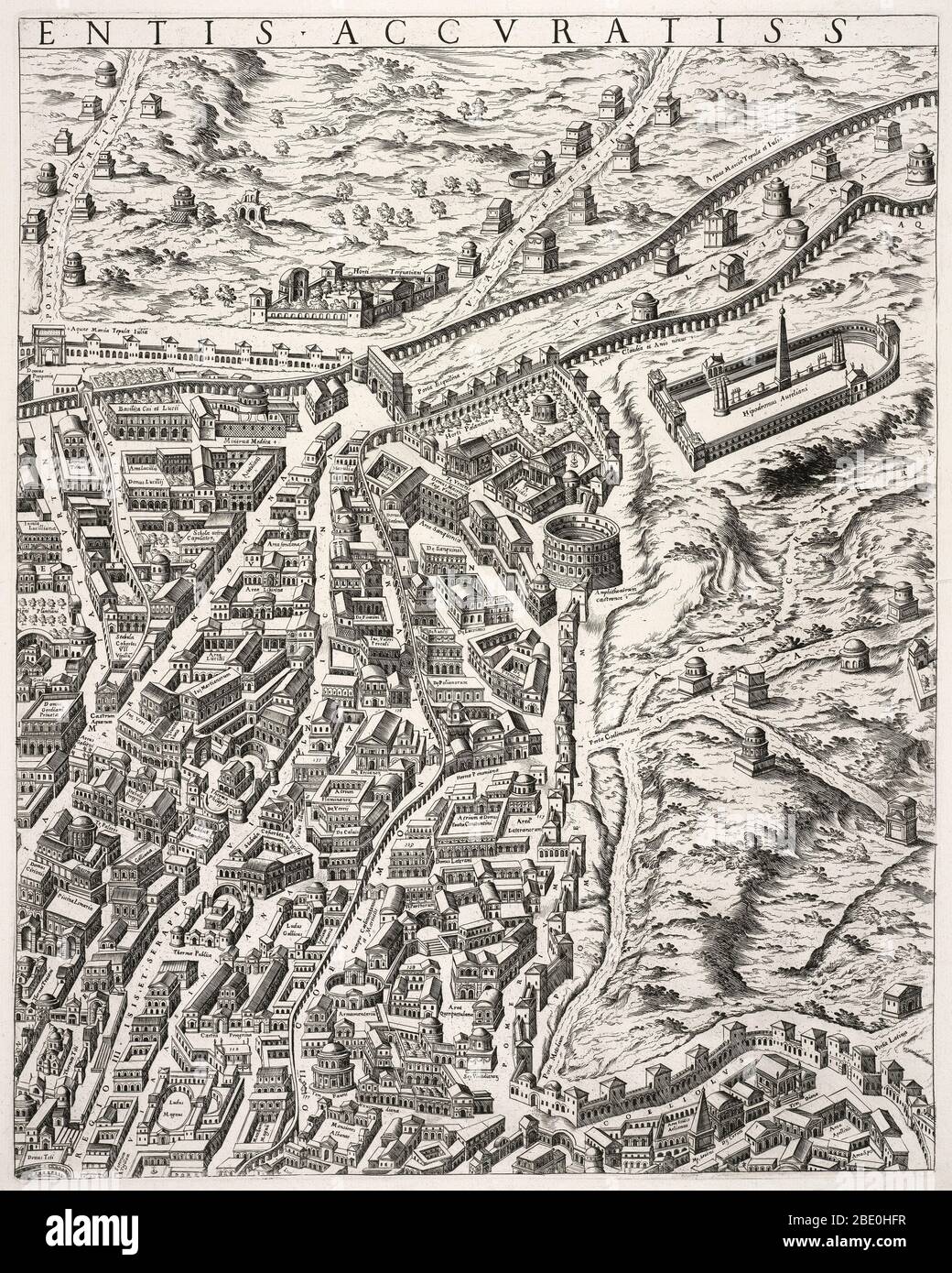 Una mappa di una sezione di Roma (che mostra l'Ippodromo in alto a destra). Inciso da Etienne Du Pérac (d.. 1604). Questa ristampa fu pubblicata nel '600 da Giovanni Giacomo de Rossi (Johannes Jacobus de Rubeis) dall'originale del 1574. Foto Stock