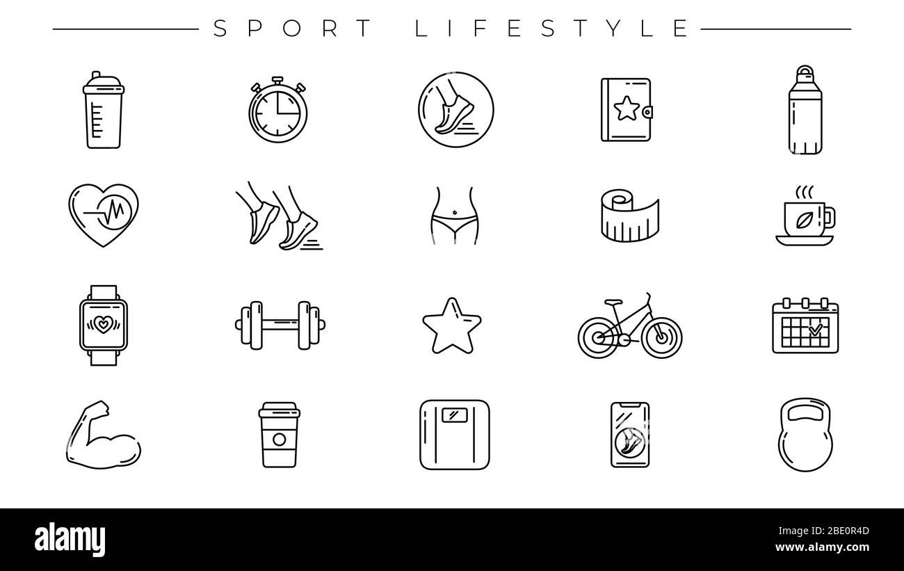Set di icone vettoriali stile linea sport Lifestyle Concept Illustrazione Vettoriale