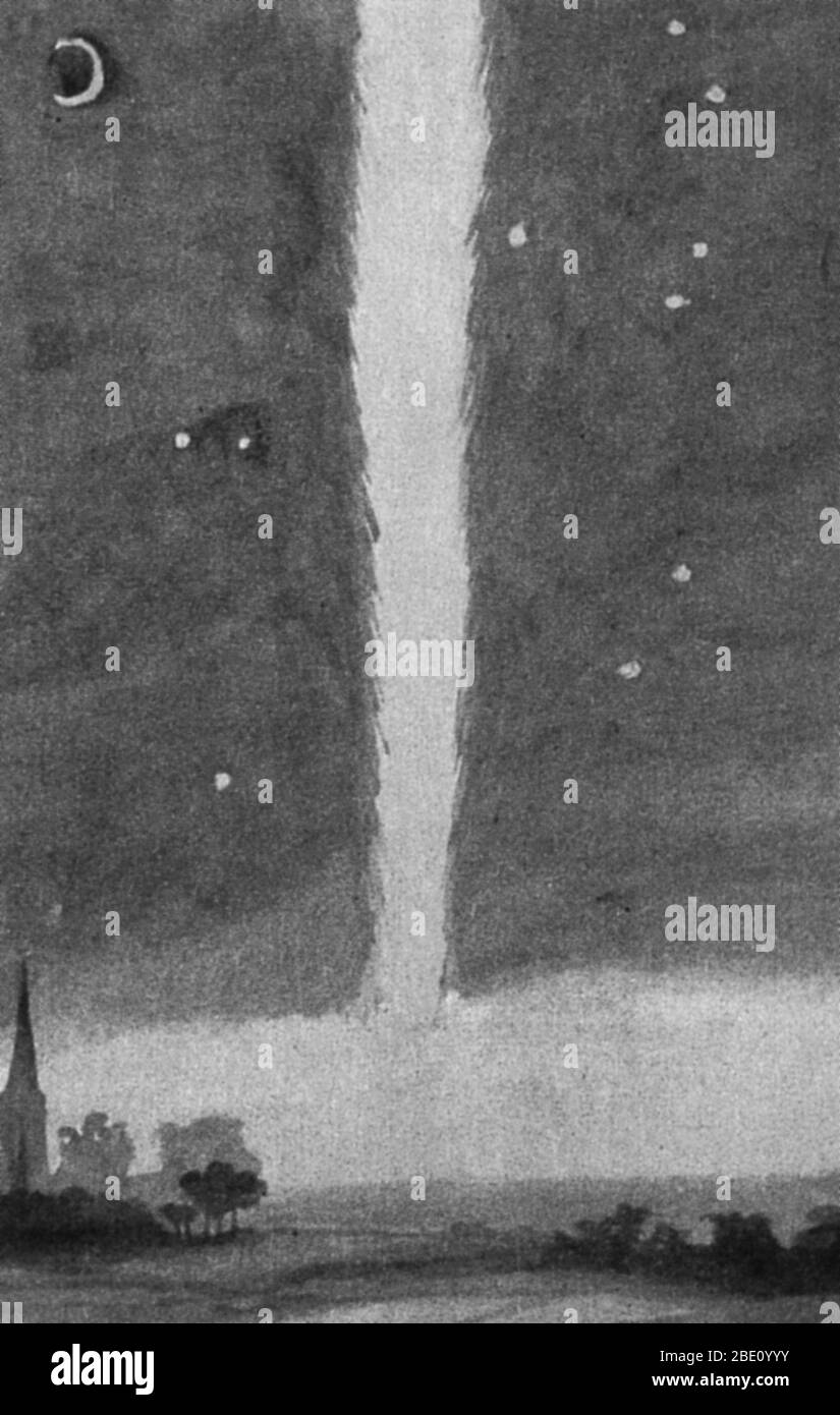 Acquerello anonimo raffigurante la cometa del 1680 sopra i paesi bassi. C/1680 V1, chiamata anche la Grande Cometa del 1680, la Cometa di Kirch e la Cometa di Newton, ha la distinzione di essere la prima cometa scoperta dal telescopio. Scoperto da Gottfried Kirch il 14 novembre 1680, nuovo stile, divenne una delle comete più luminose del 17 ° secolo, si dice visibile anche di giorno, ed è stato notato per la sua coda spettacolare. A parte la sua brillantezza, è probabilmente più noto per essere utilizzato da Isaac Newton per testare e verificare le leggi di Kepler. I Paesi Bassi sono le terre storiche intorno alla l Foto Stock