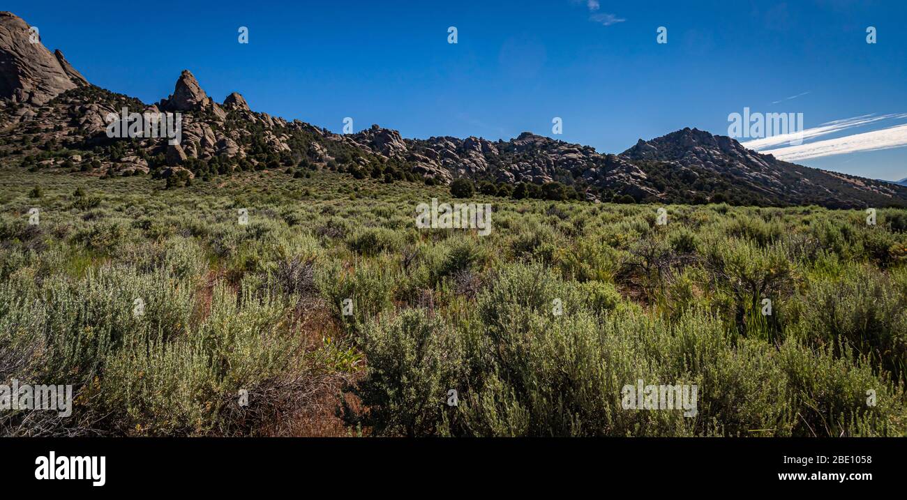 La città di rocce in Idaho ha segnato il giro di boa della California Trail e oggi offre arrampicata su roccia. Foto Stock