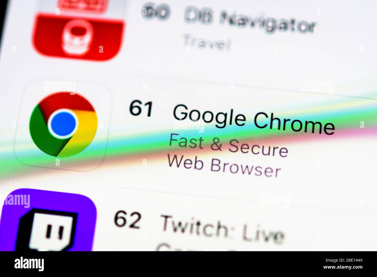 Google Chrome App, browser Web, icona dell'app, dettagli, schermo intero Foto Stock