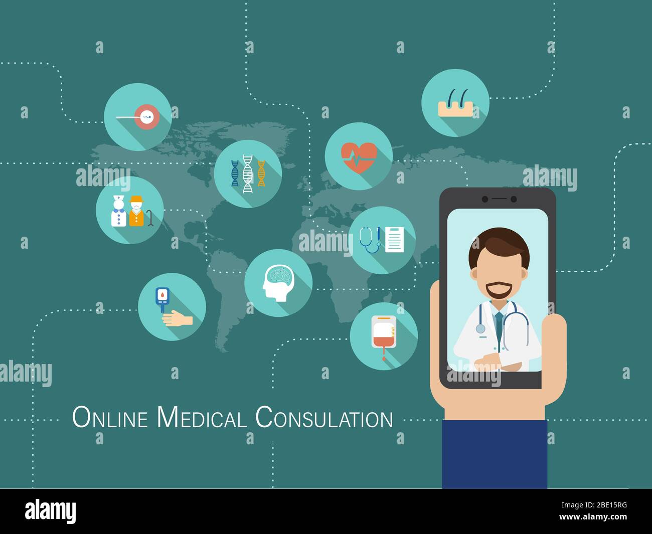 Concetto di consultazione medica online con il medico parlare al paziente online illustrazione vettoriale Illustrazione Vettoriale
