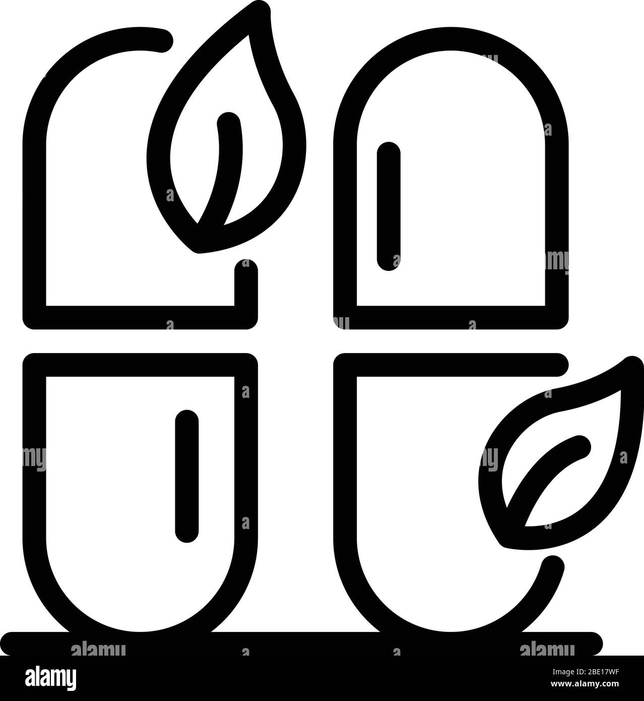 Icona di pillole e foglie, stile contorno Illustrazione Vettoriale