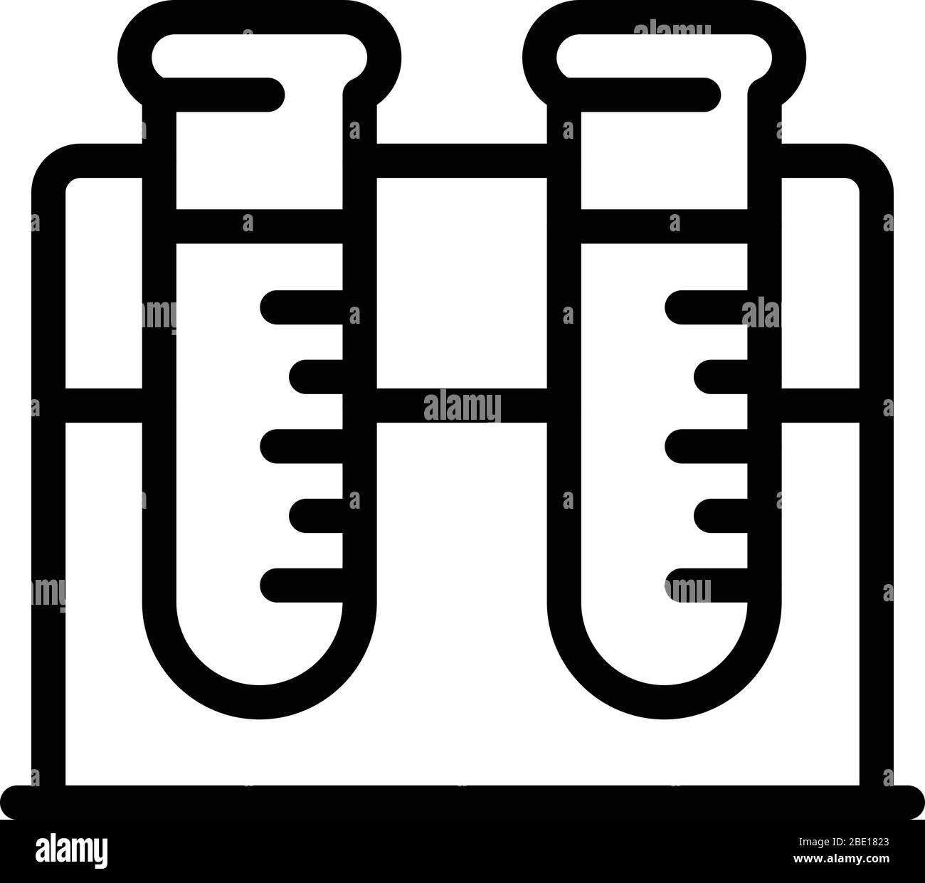Due provette su un'icona di supporto, stile contorno Illustrazione Vettoriale