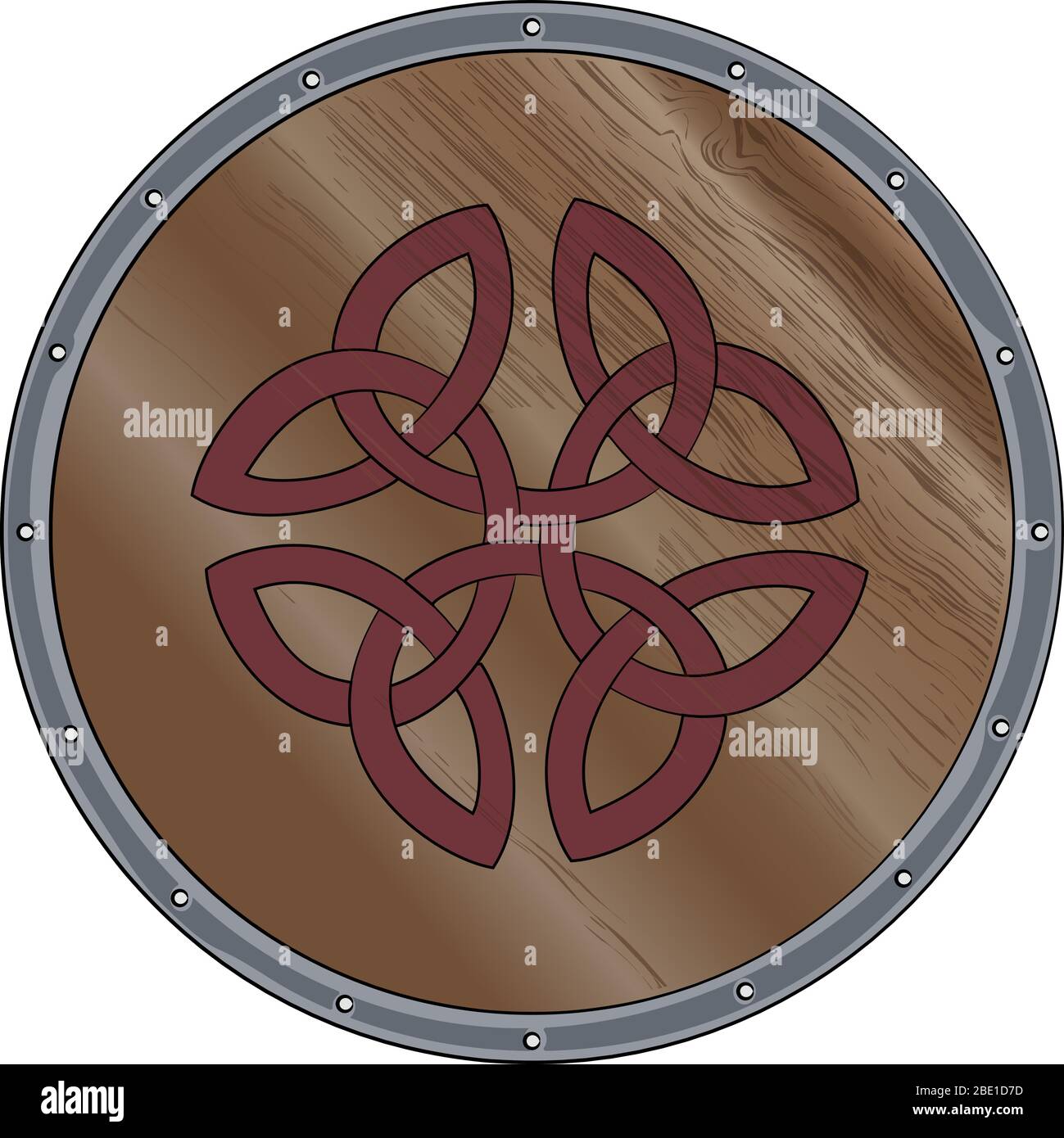 Lo scudo rotondo del vichingo è decorato con ornamenti scandinavi e le rune Illustrazione Vettoriale