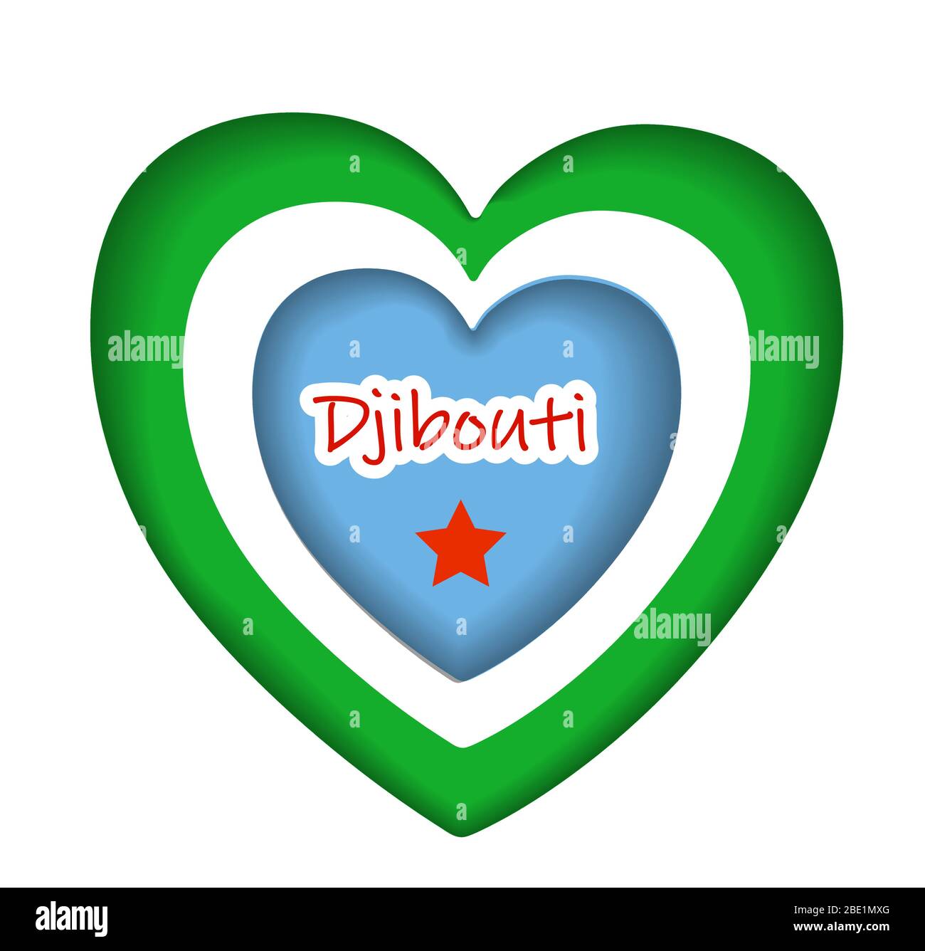 Bandiera di Gibuti .Repubblica di Gibuti.cuore a colori bandiera della Repubblica di Gibuti, . Illustrazione Vettoriale