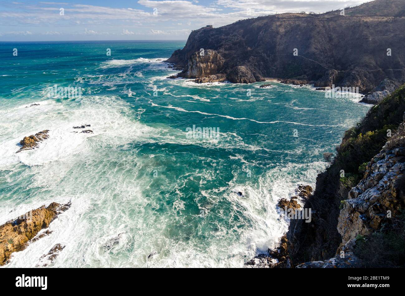 Knysna si affaccia sul mare, ingresso stretto nella laguna di Knysna, Sud Africa Foto Stock