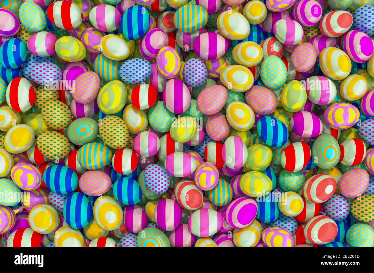 Sfondo colorato di uova di Pasqua, rendering 3D Foto Stock
