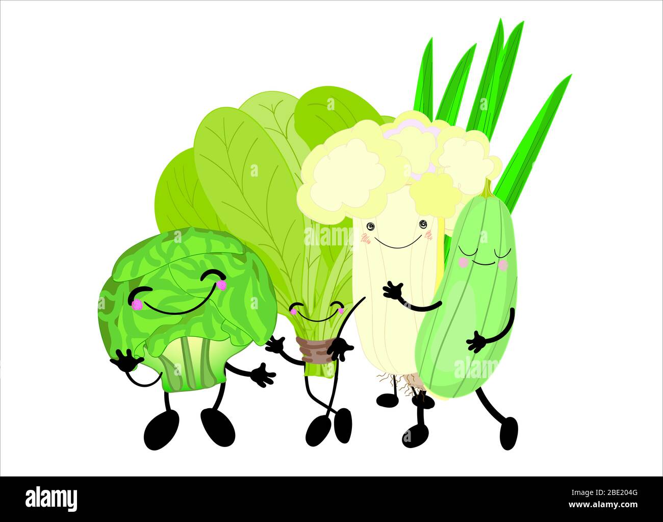 VERDURE FRESCHE NATURALI PERSONE UN'immagine cartoon con grandi occhi. Personaggio comico in stile kawaii. Illustrazione vettoriale. Illustrazione Vettoriale
