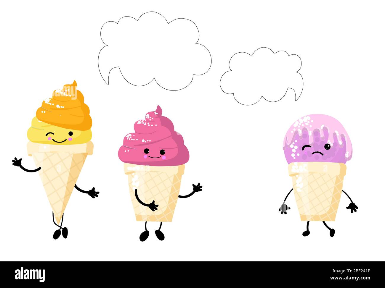 i dessert parlano. meme per cartolina. tre tipi di gelato. Illustrazione Vettoriale