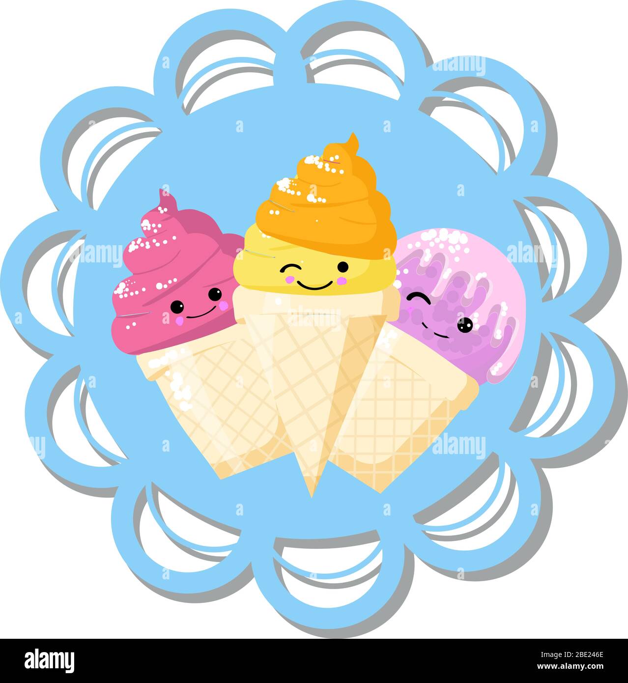 etichetta per un prodotto gelato. caratteri carini su una sella blu. Illustrazione Vettoriale