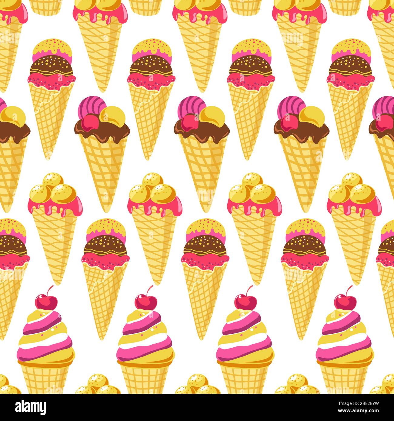 Gelato a base di waffle, dessert surgelato con motivo senza cuciture Illustrazione Vettoriale