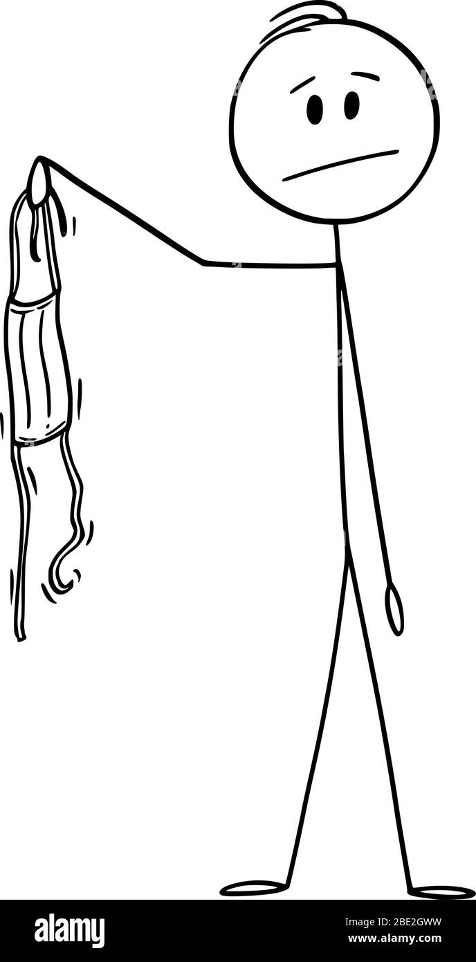 Figura di bastone cartoon vettoriale che mostra l'illustrazione concettuale dell'uomo che tiene e mostra la maschera chirurgica del viso durante l'epidemia di coronavirus COVID-19 Illustrazione Vettoriale
