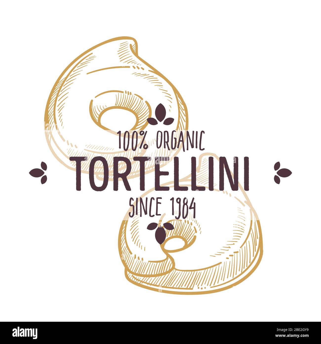 Tortellini tipo maccheroni biologici, etichetta cucina italiana vettore Illustrazione Vettoriale