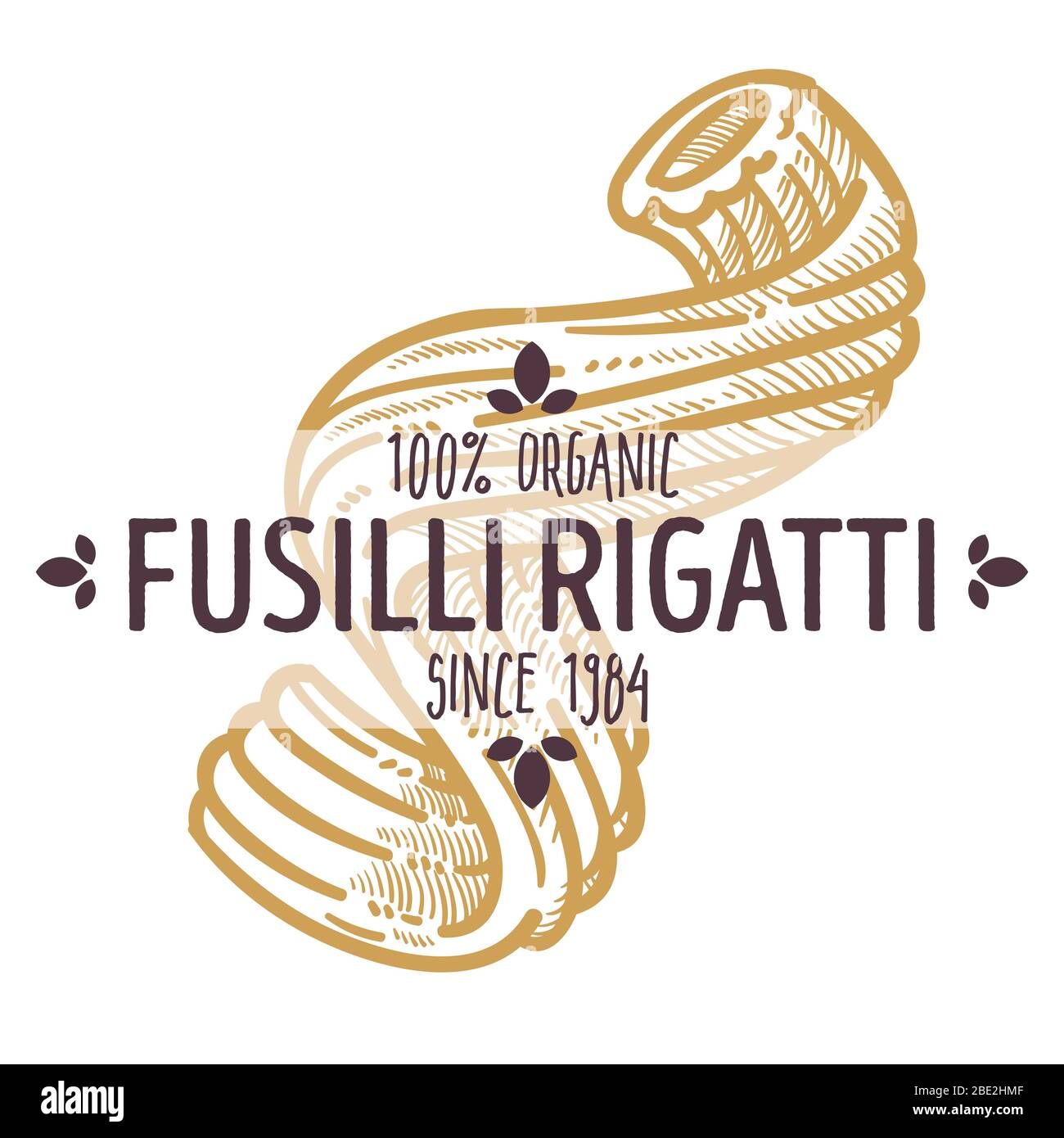 Fusilli rigatti tipo di pasta, etichetta italiana tradizione culinaria Illustrazione Vettoriale