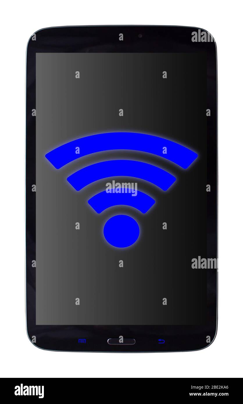 Dispositivo mobile con simbolo Wi-Fi su sfondo bianco isolato e tracciato di ritaglio Foto Stock