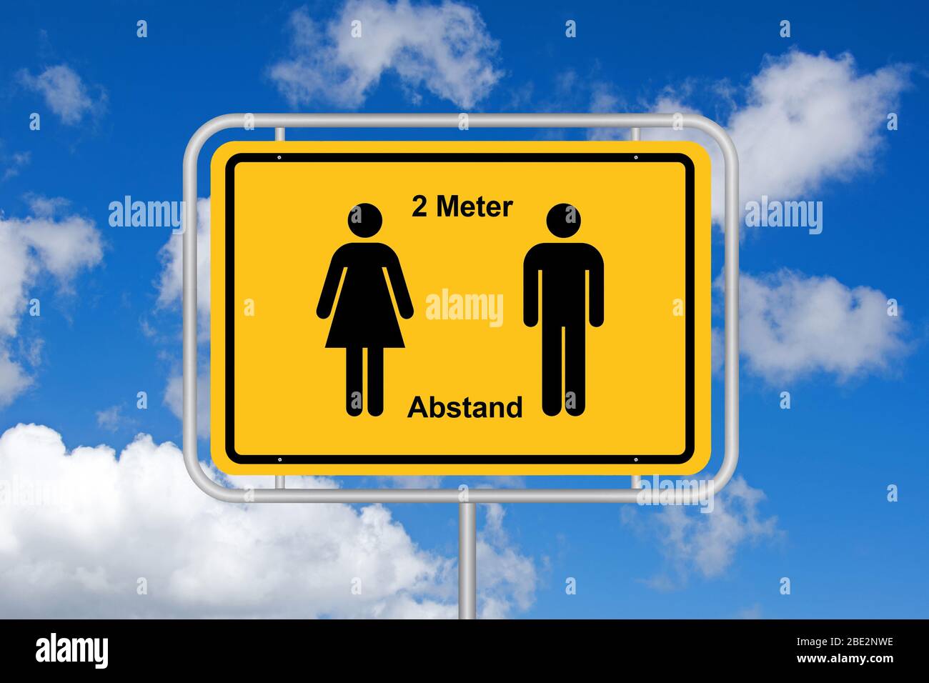 Ortsschild, 2 metri di stand, Piktogramm, Mann, Frau, Corona-Krise, Virus, Foto Stock