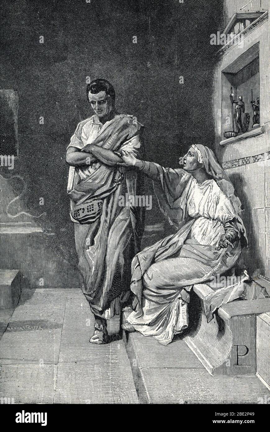 Antiquite romaine : 'Cornelie (Cornelia Africana) (189-110 avant JC), Mere des Gracques et son fils caius Sempronius Gracchus apres la mort de Tiberio Foto Stock