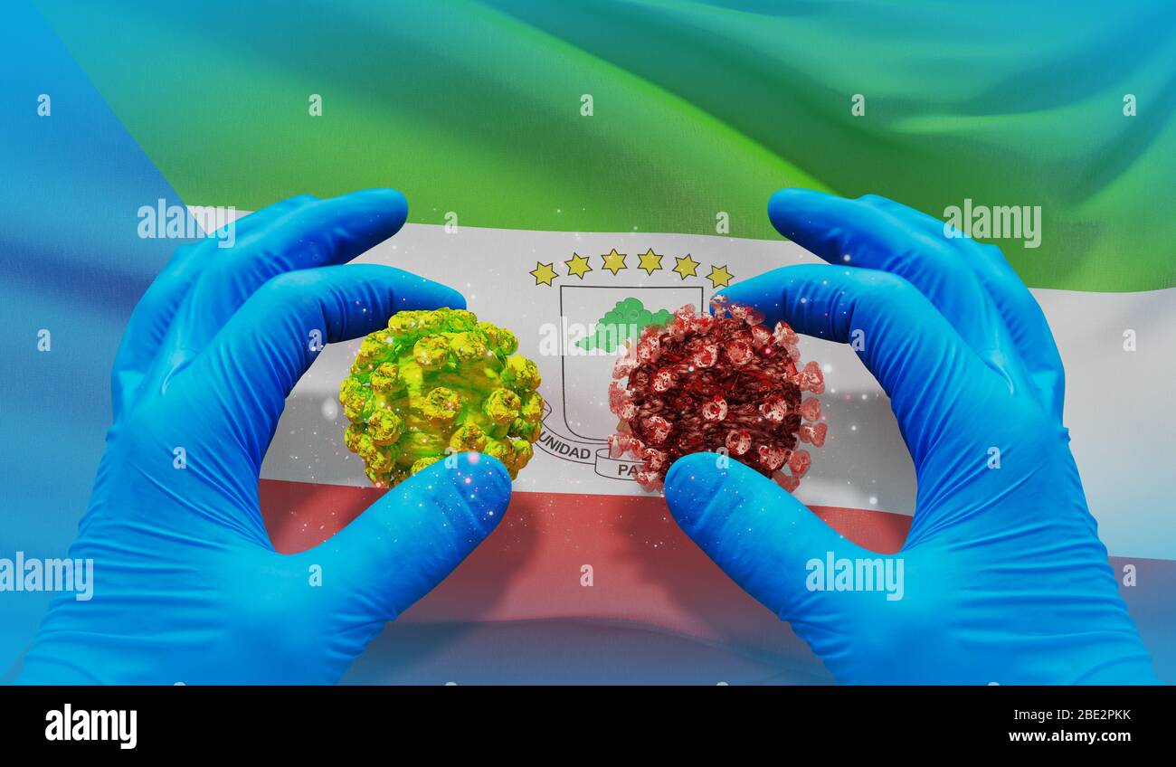 Concetto molecolare del virus medico con bandiera della Guinea Equatoriale. Illustrazione 3D pandemica. Foto Stock