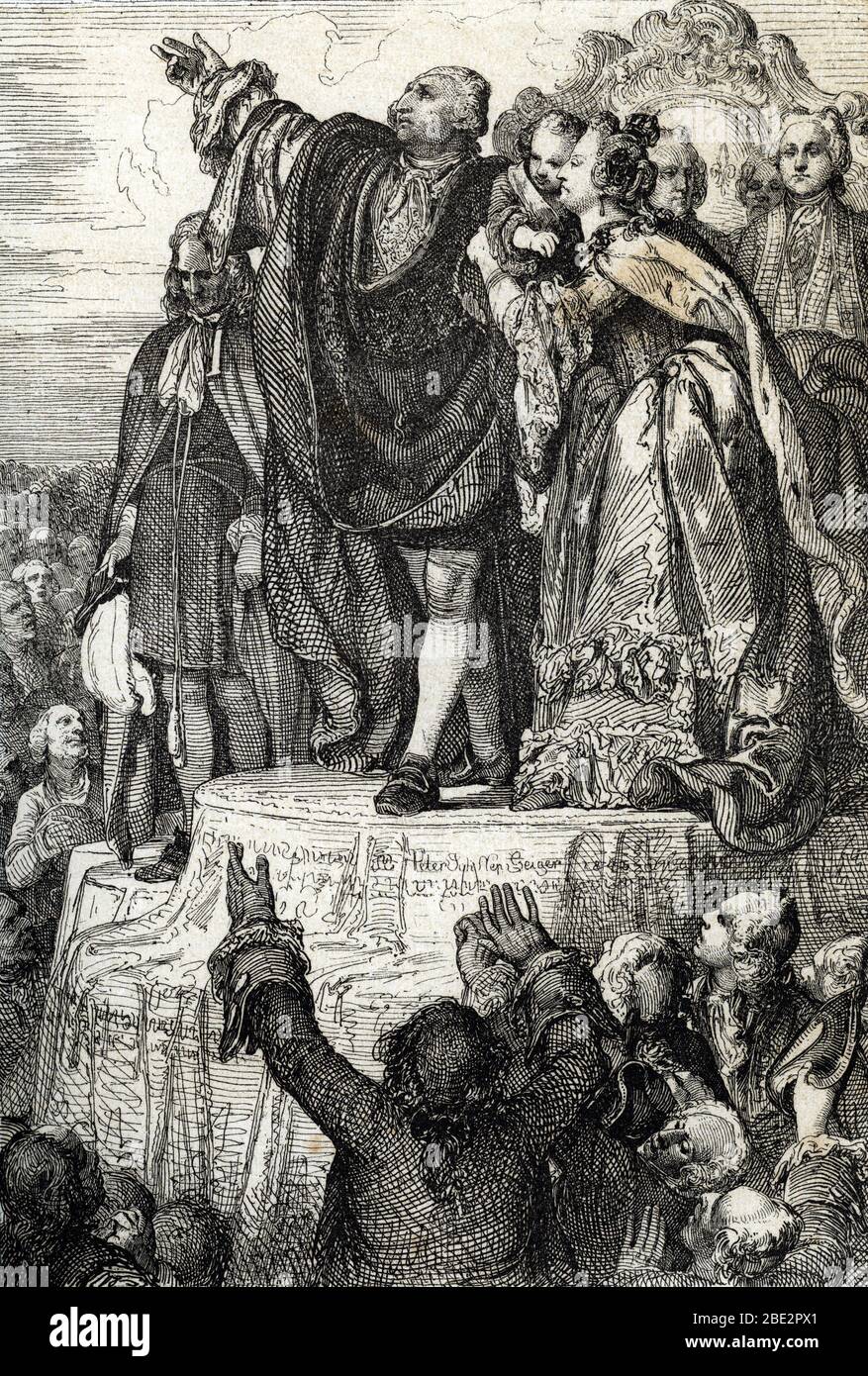 'Celebration de la premiere Federation nationale le 14 juillet 1790 sur l'Autel de la Patrie au Champs-de-Mars, a l'occasione du anniversaire Premier d Foto Stock