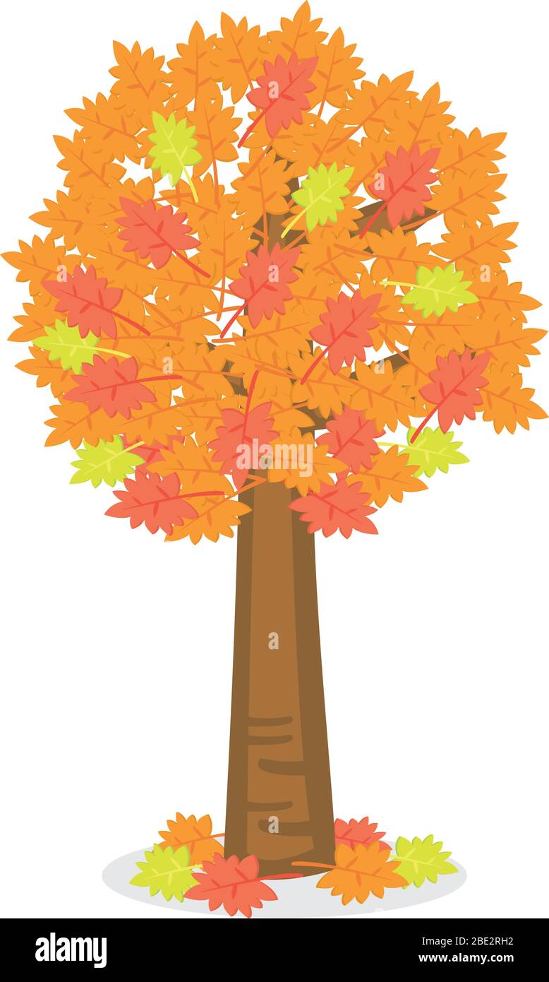 Autunno albero. Illustrazione vettoriale delle foglie gialle rosse. Illustrazione Vettoriale