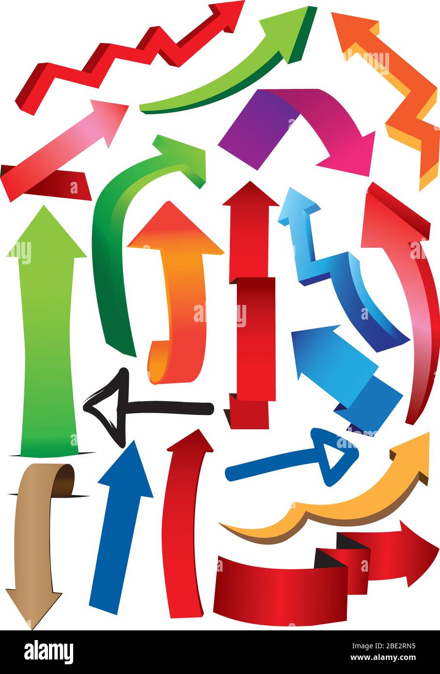 Un insieme di vettori illustra le frecce in direzioni diverse. Illustrazione Vettoriale