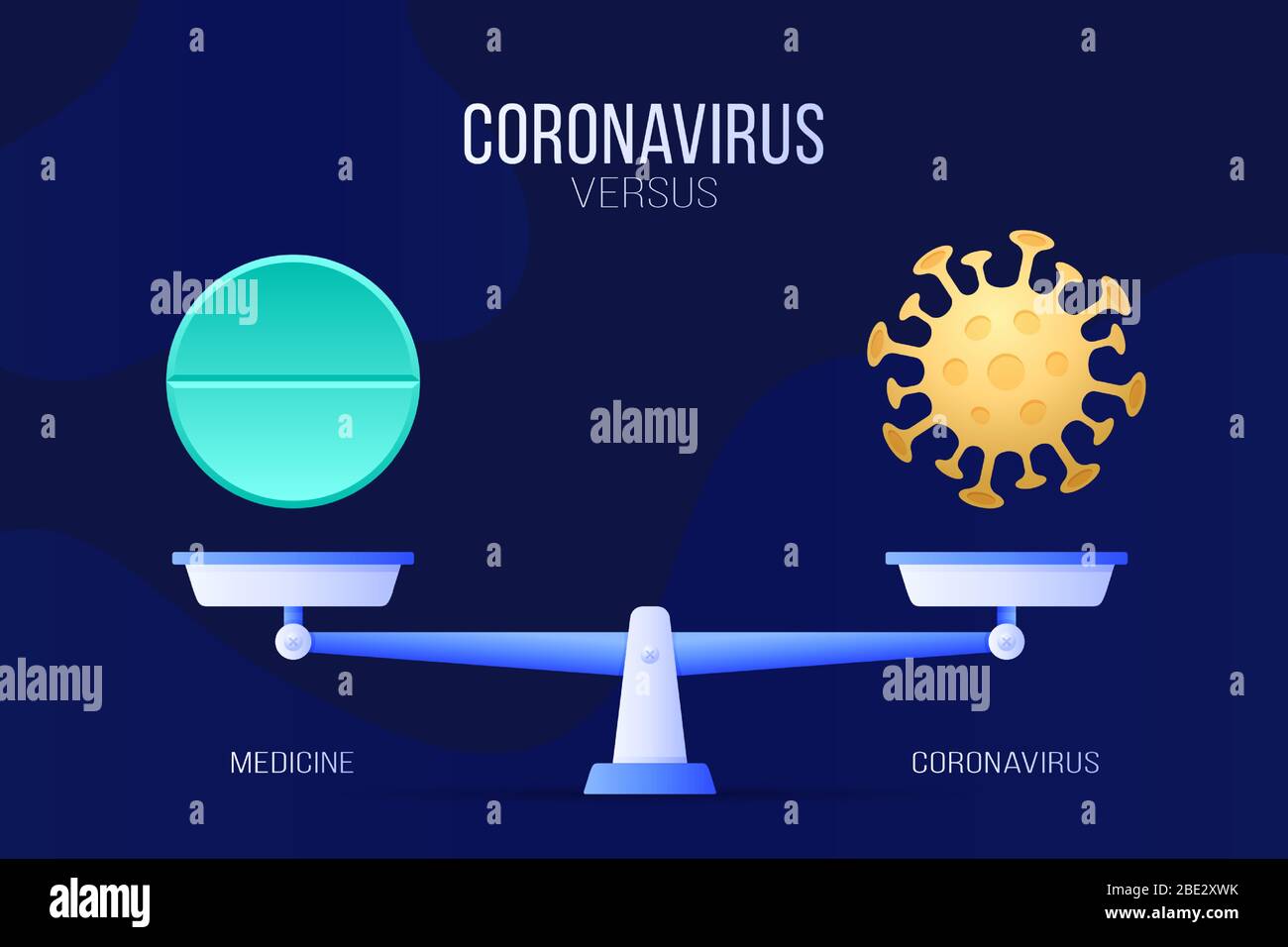 Coronavirus o illustrazione del vettore della pillola medica. Concetto creativo di scale e contro, su un lato della scala si trova un virus covid-19 e sul Othe Illustrazione Vettoriale