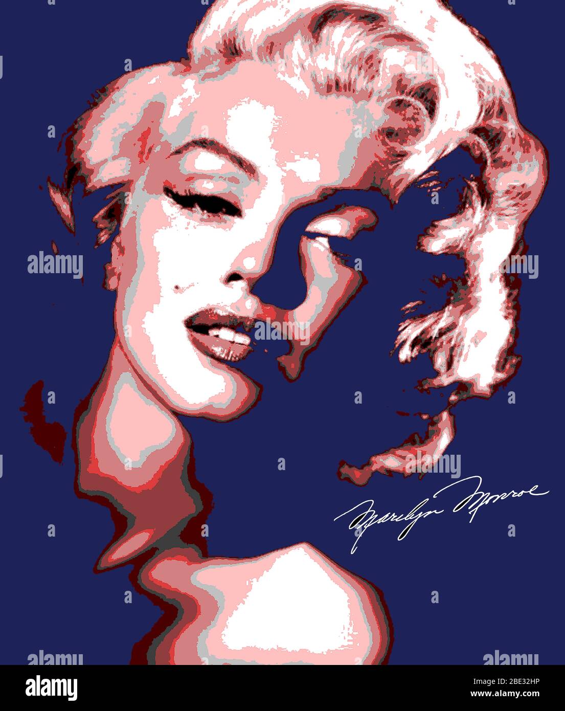 Responsabile illustrato di Marilyn Monroe con firma e Posterizzazione Foto Stock