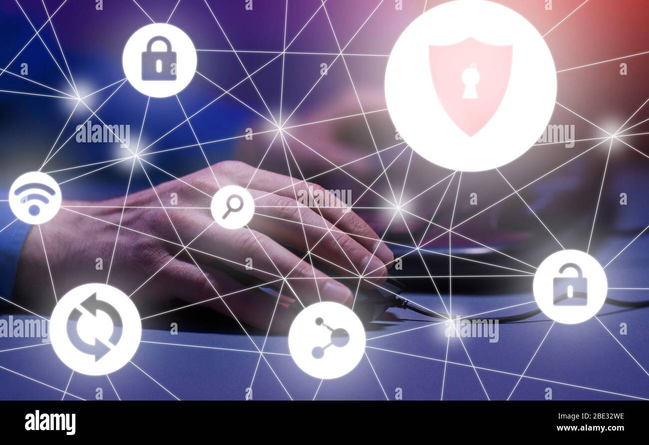 Attacco hacker e sicurezza web. Truffa e rubare online Foto Stock